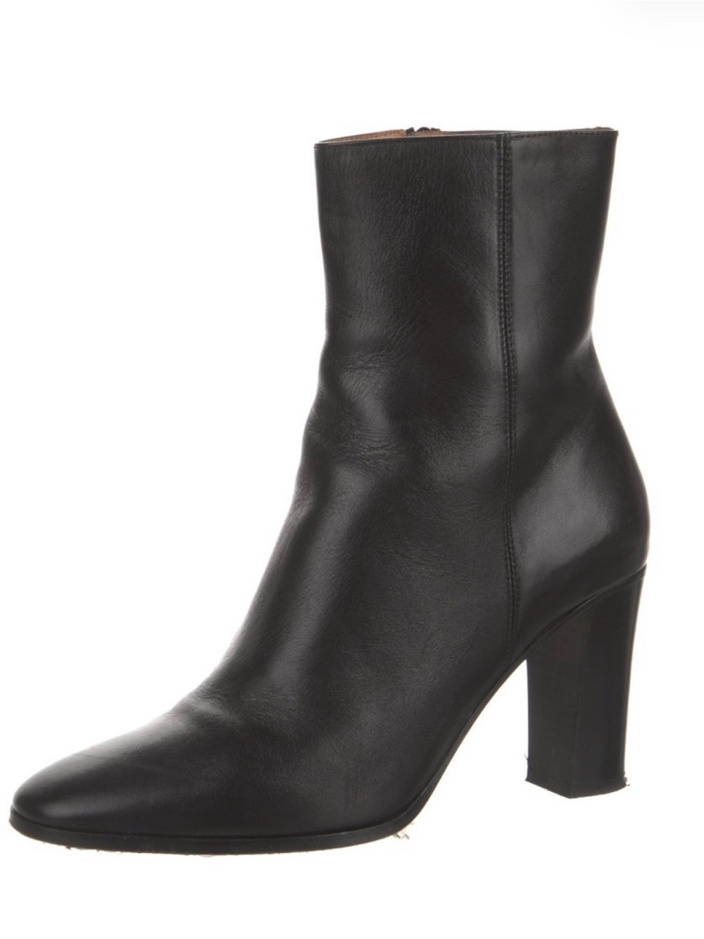 Maje Black Leather Mid-Calf Block Heel Boot